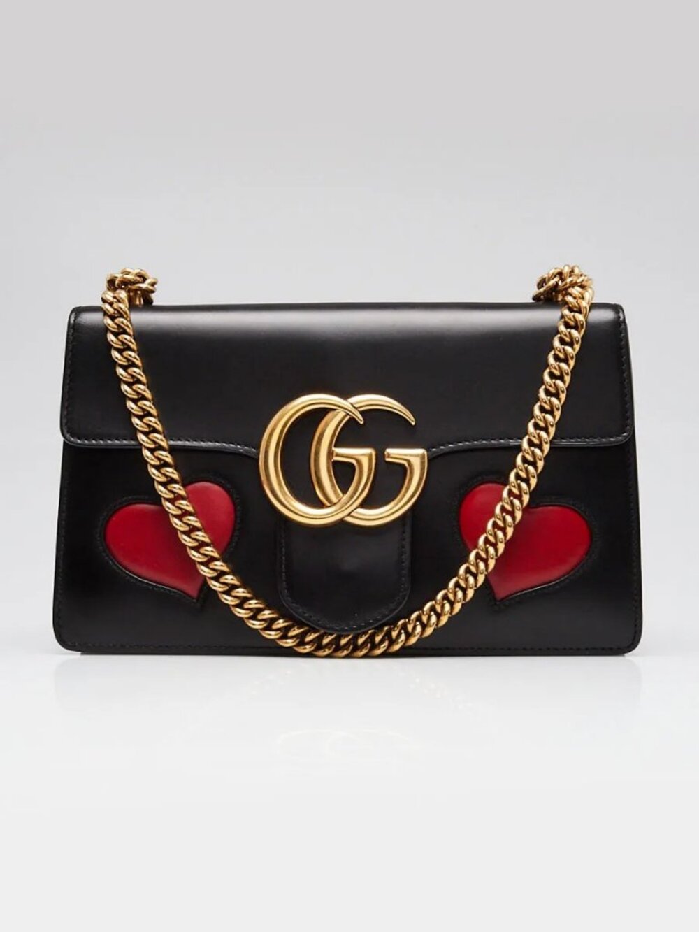 Gucci Black Smooth Leather GG Marmont Heart Shoulder Bag - Picture 2 of 12